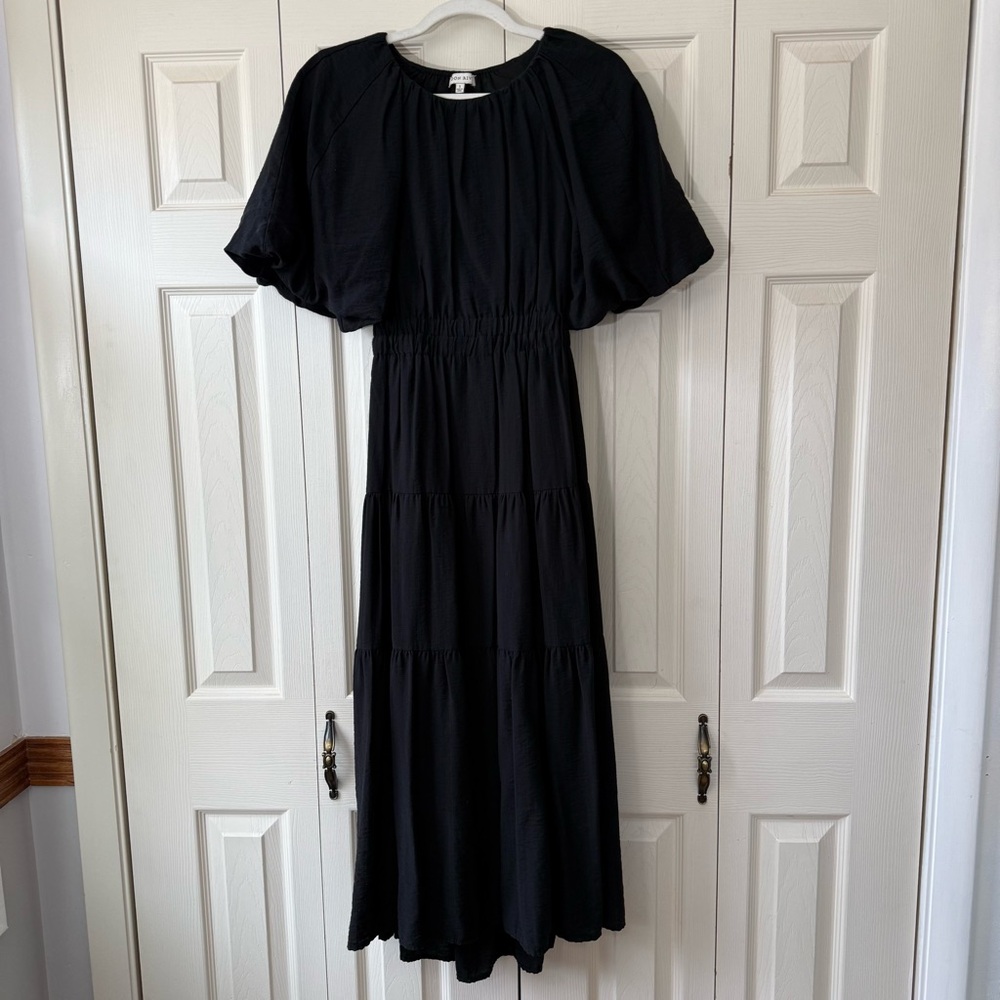 Moon River Short Puff Sleeve Cut Out Back Long Maxi Dress Women’s Size Small